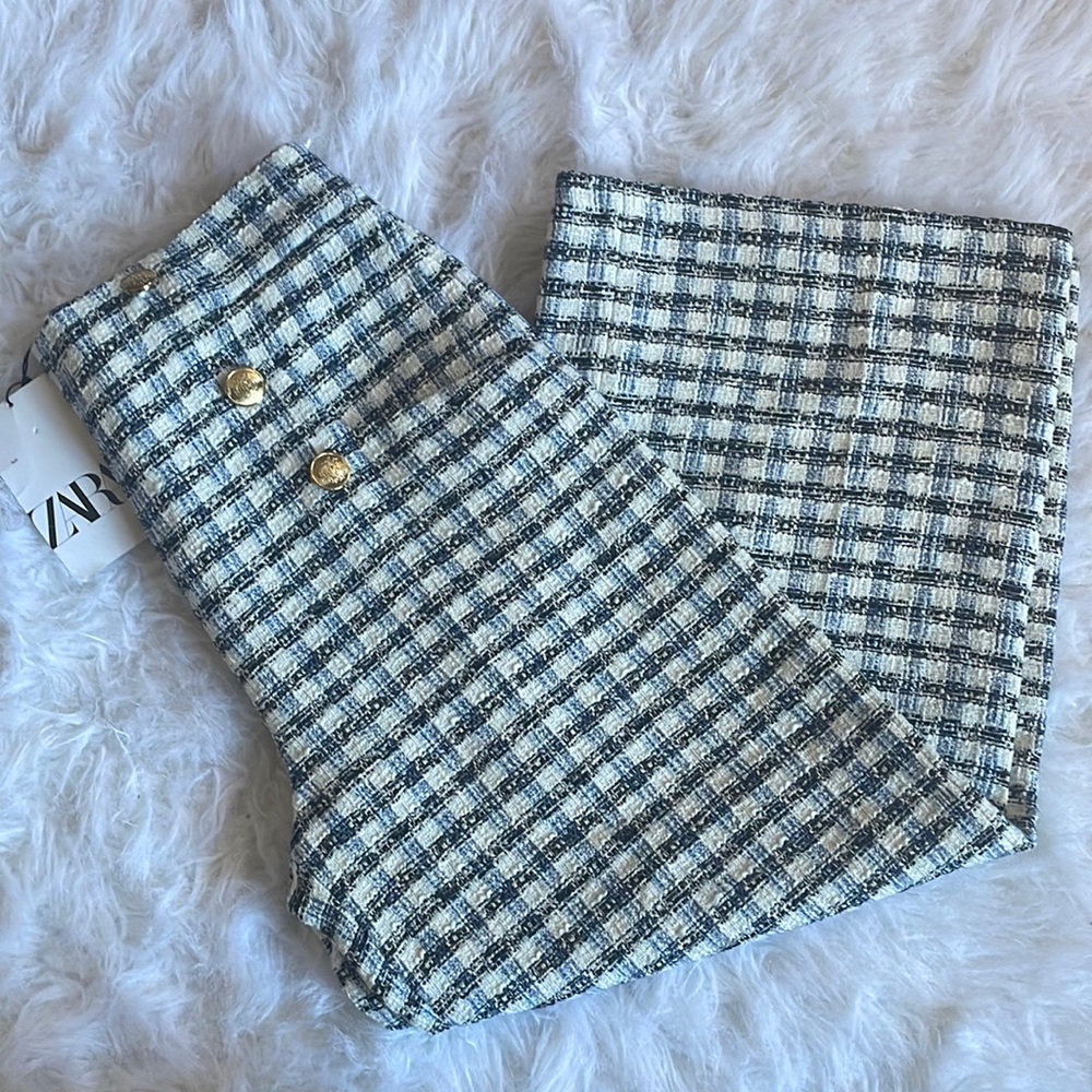 NWT - Zara tweed like high waist wide leg capri trouser size M